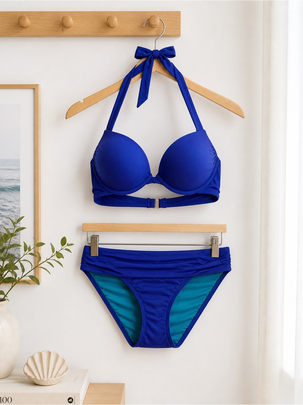 Victoria’s Secret Blue Push-Up Halter Bikini Set Medium Bombshell Swim
